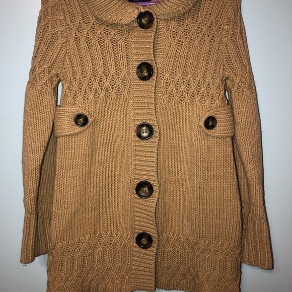 Gap kids size XS brown/tan wool blend cable knit cardigan sweater jacket - Picture 2 of 11